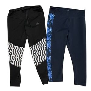 Adidas Leggings Lot Women M Black Navy Blue Aeroready Climalite Athletic Pants